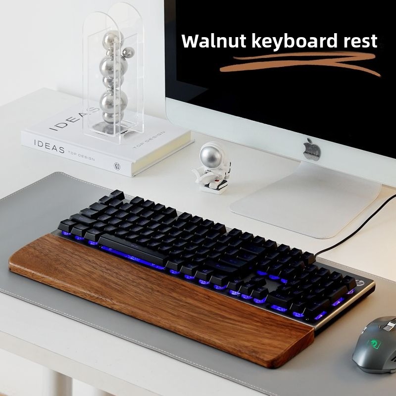 Gaming Keyboard Mouse Combo - Tastiera in legno massello Poggiapolsi Tappetino